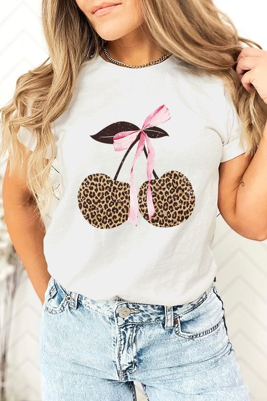 Leopard Cherry Bow Graphic Tee