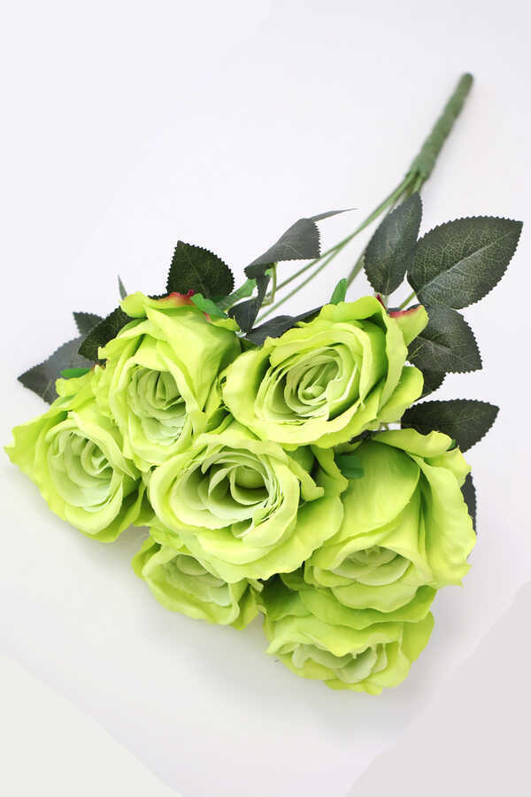 Yapay Çiçek 7 Dal Kaliteli İri Gül Demeti 42 cm Fıstık Yeşili