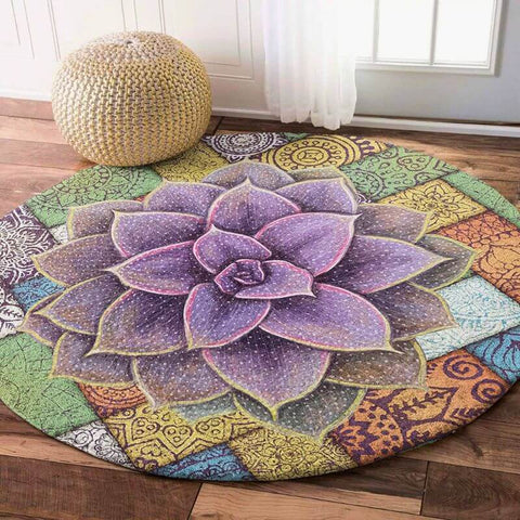 Tapis de méditation yoga rond mandala rose diamètre 70cm - La Tortue de Jade