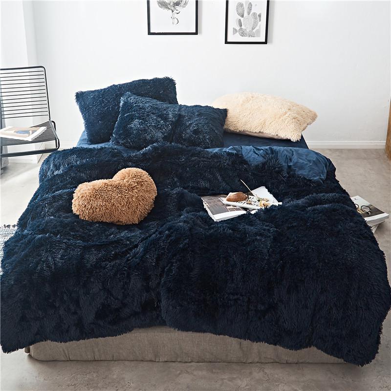 Luxury Plush Shaggy Duvet Cover Set Multi Solid Color Twin Full/Queen 4/7Pcs Bedding set Beed sheet Pillows for Winter Soft Warm