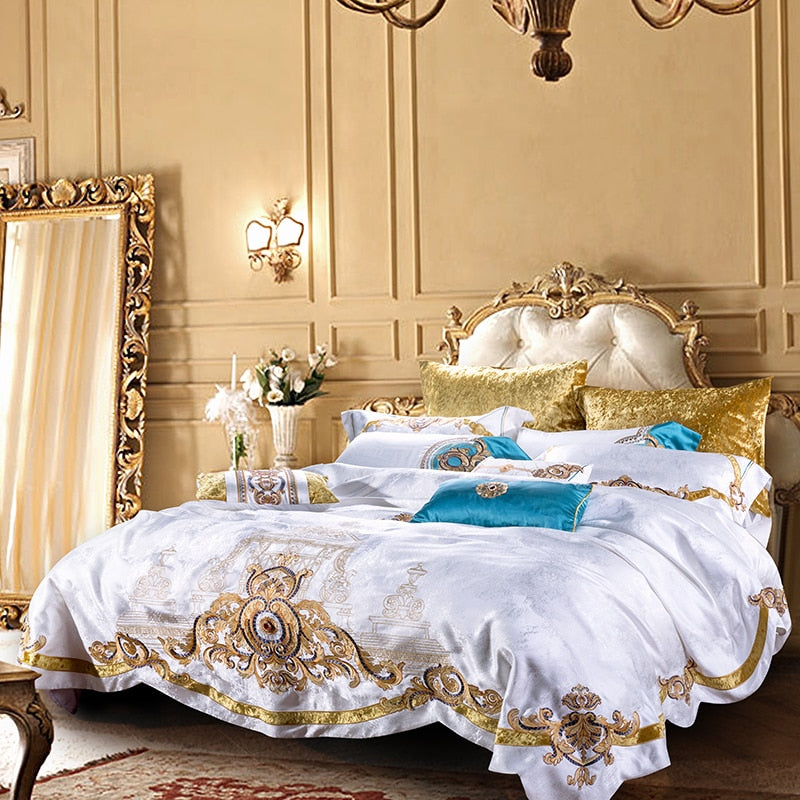 Back to College 800TC 4/6/10Pcs Satin Cotton Luxury Royal Bedding Set King Queen size Duvet cover Bed sheet set Wedding Bedspread Pillow shams