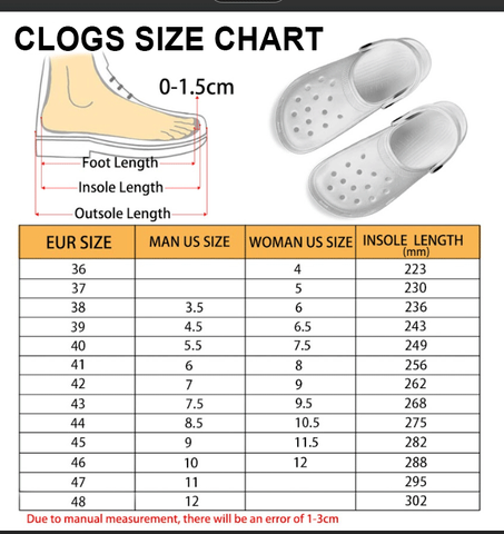 Clog Size Chart - Humancustom - Unique Personalized Gifts