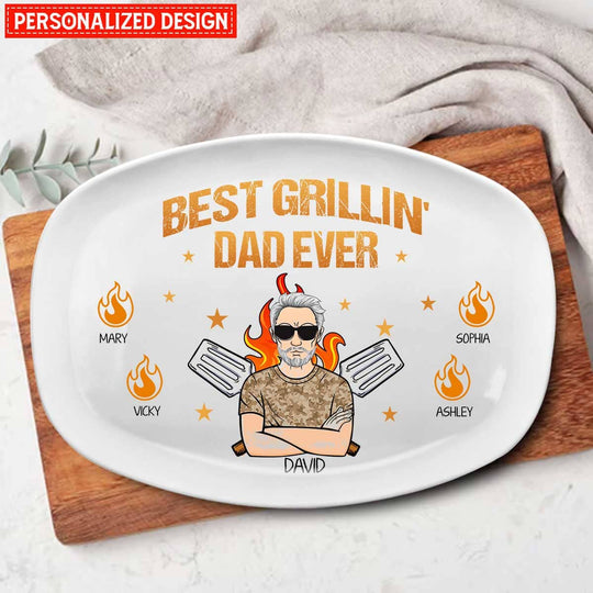 BBQ Gifts, Personalized Grilling Plate, Grill Gifts, Dad Gift From Kids,  Custom Platter, Gift for Grandpa 