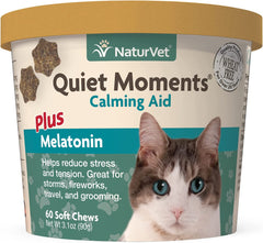 NaturVet Quiet Moments Calming Aid Cat Supplement Plus Melatonin – Helps Reduce Stress in Cats – for Pet Storm Anxiety, Motion Sickness, Grooming, Separation, Travel