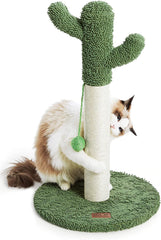 Lesure Cat Scratching Post for Indoor - Cactus Sisal Rope Cat Scratcher with Hanging Ball for Cats and Kittens (25.6" / 34")