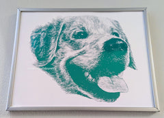 handmade custom pet portrait dog drawing cute happy golden retriever