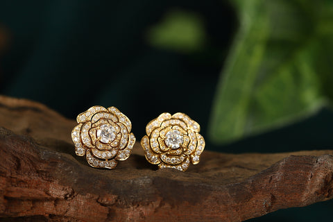Rose motif clip-on earrings