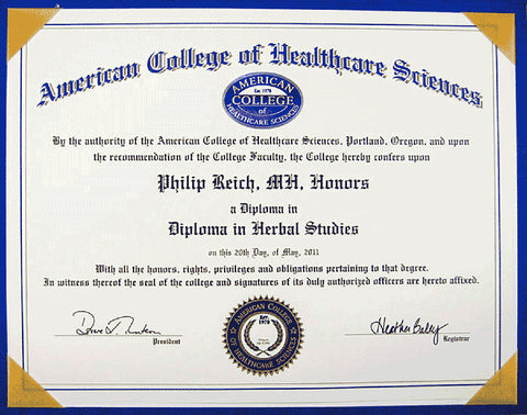 Philip Reich Master Herbalist Diploma