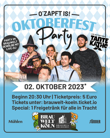 Oktoberfest-Party Ankündigung in der Brauwelt. Abgebildet ist die Band Tante Käthe