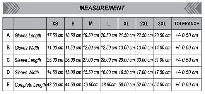 OZ Armour 3 Layer Mesh Ventilated Cow Hide Gloves Size Chart