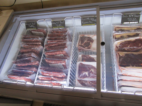 Glass top freezer, grass fed beef