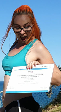 Kea Parker with her Small Business Management certificate at Arkles Bay