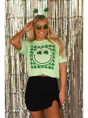 Smiley Face Green Shamrock TSHIRT - Carolines Couture