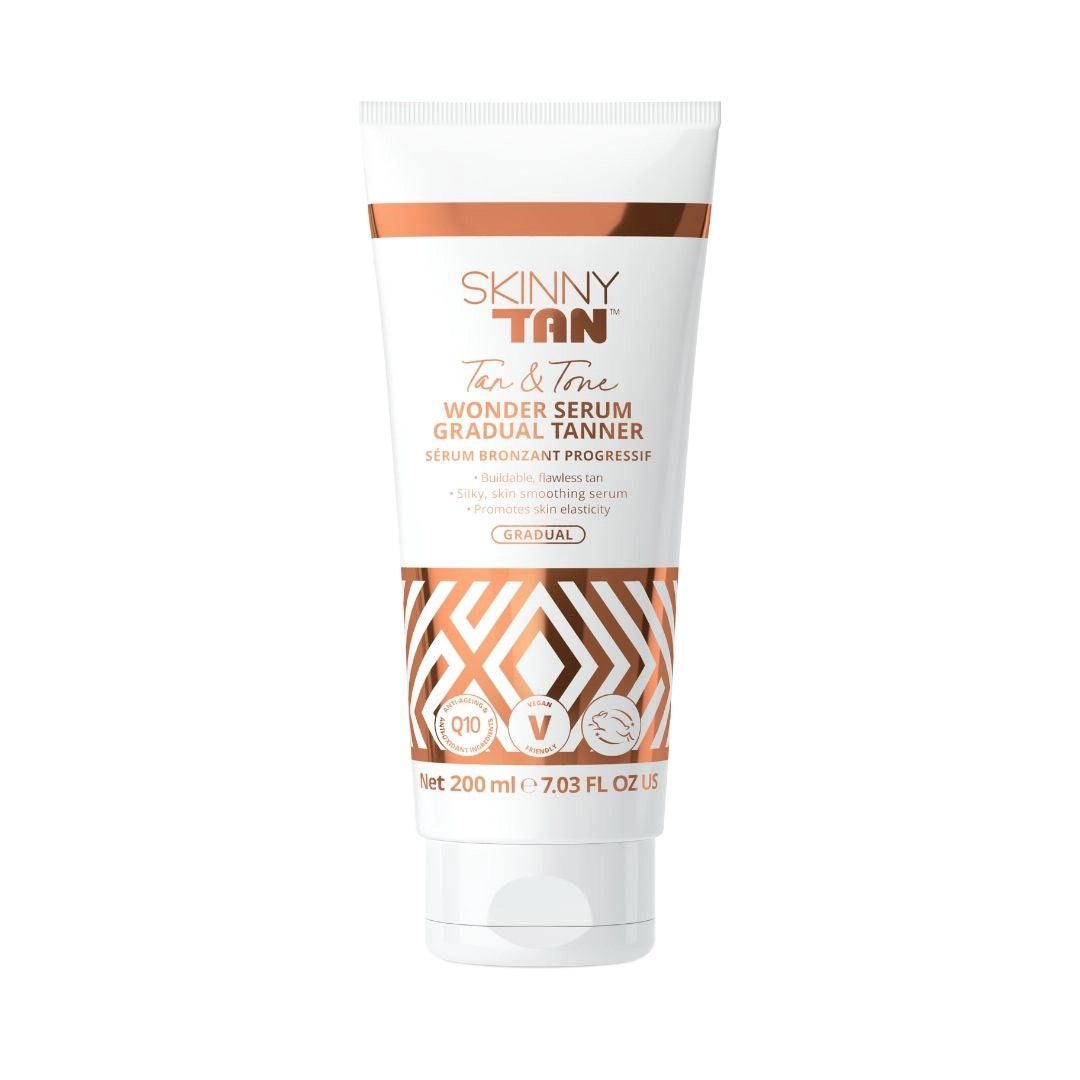 Skinny Tan Wonder Serum Gradual Tanner 200ml Wonder Tanning Serum Contains Q10, Vitamin E And Hyaluronic Acid To Give A Flawless Tan