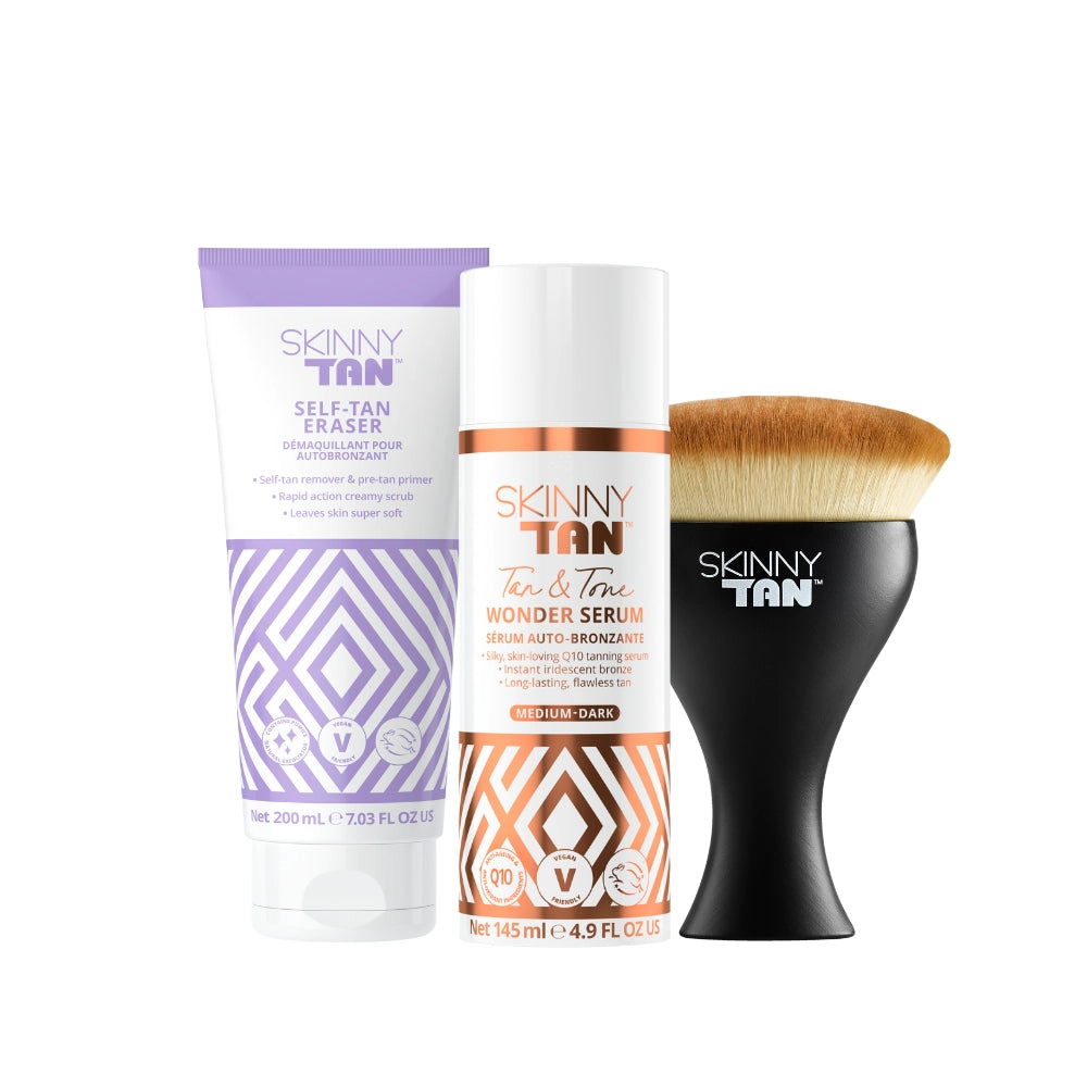 Skinny Tan The Tan Your Skin Deserves Wonder Bundle Best Fake Tan For Older Skin Wonder Serum + Fake Tan Remover + Body Tanning Brush Skinny Tan The Tan Your Skin Deserves Wonder Bundle Best Fake Tan For Older Skin Wonder Serum + Fake Tan Remover + Body Tanning Brush