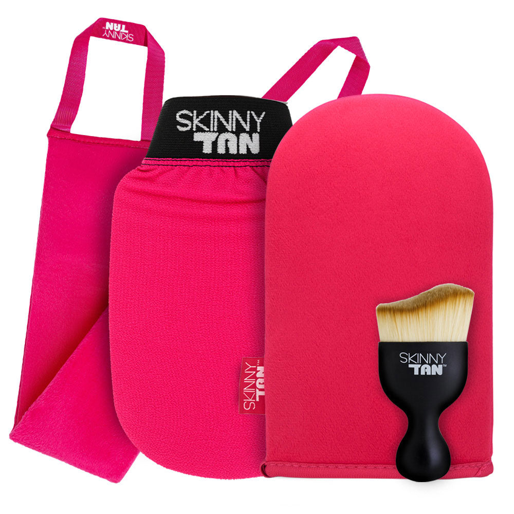 Skinny Tan Bundle Deluxe Self Tanning Application Kit Body & Face Applicator Mitts + Back Applicator + Miracle Tan Brush