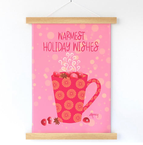 Warmest Holiday Wishes Cozy Winter Mug Wall Hanging - Spoonflower