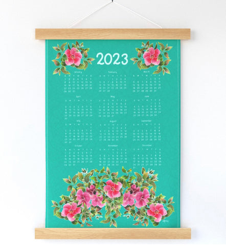 2023 Hibiscus Garden Calendar Wall Hanging - Spoonflower