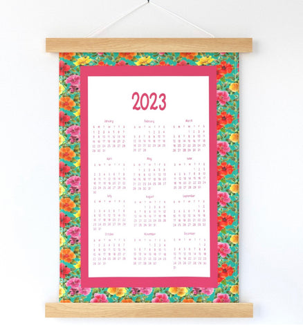 2023 Hibiscus Garden Calendar Wall Hanging - Spoonflower