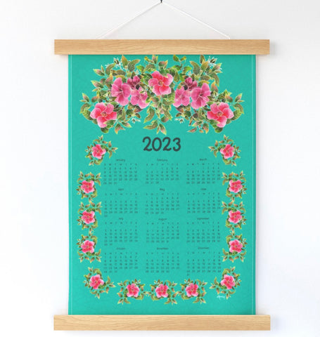 2023 Hibiscus Garden Calendar Wall Hanging - Spoonflower