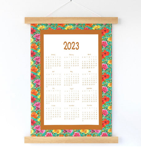 2023 Hibiscus Garden Calendar Wall Hanging - Spoonflower