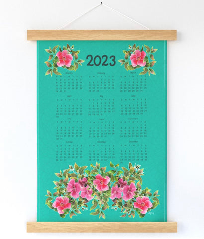 2023 Hibiscus Garden Calendar Wall Hanging - Spoonflower