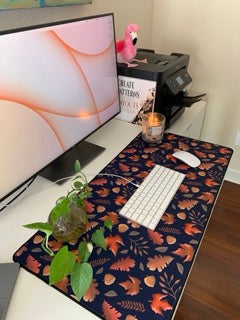 Society6 Desk Mat with Falling Leaves design on Midnight Blue