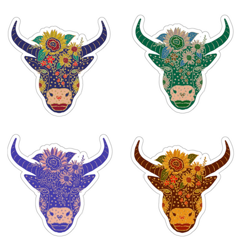 Floral Cow Stickers in 4 color-ways