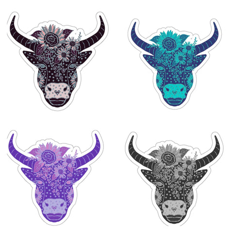 Floral Cow Stickers in 4 color-ways
