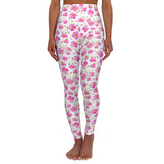 Hot pink wild roses leggings