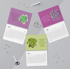 2024 Wall Calendar - A Year of Echeveria Succulents Sample Page by Marcy Brennan Art