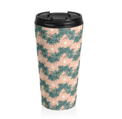 70s groove blue Daisies zigzag stripe on travel mug by Marcy Brennan Art