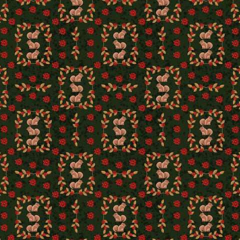 Berry Branches Pattern on Forest Green - Autumnal Woodlands Collection