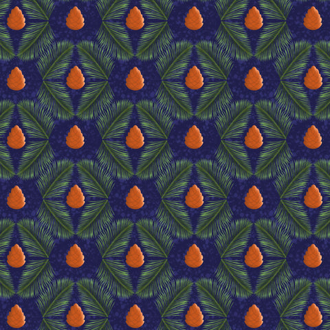 Pine Woods Pattern on Midnight Blue - Autumnal Woodlands Collection