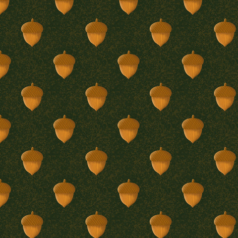 Acorns Pattern on Hunter Green - Autumnal Woodlands Collection