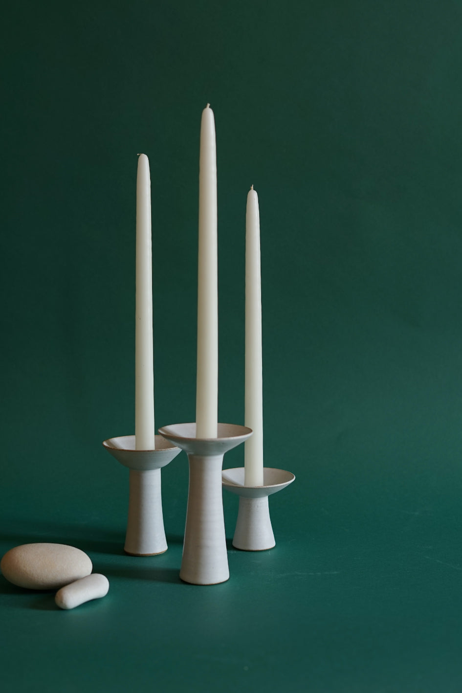 Small, medium and large candlesticks by Cara Guthrie, a young ceramicist based in Perthshire.