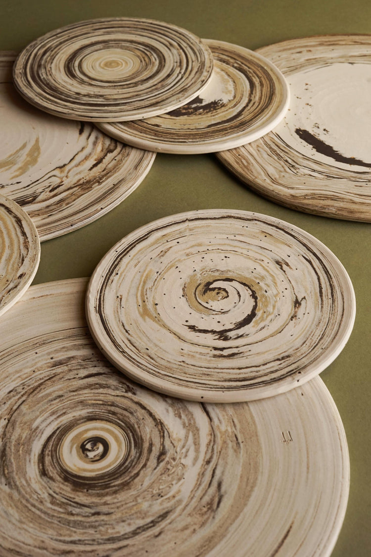  Hand thrown ceramic platters by Emporium Julium using sand from the beaches of Shetland.