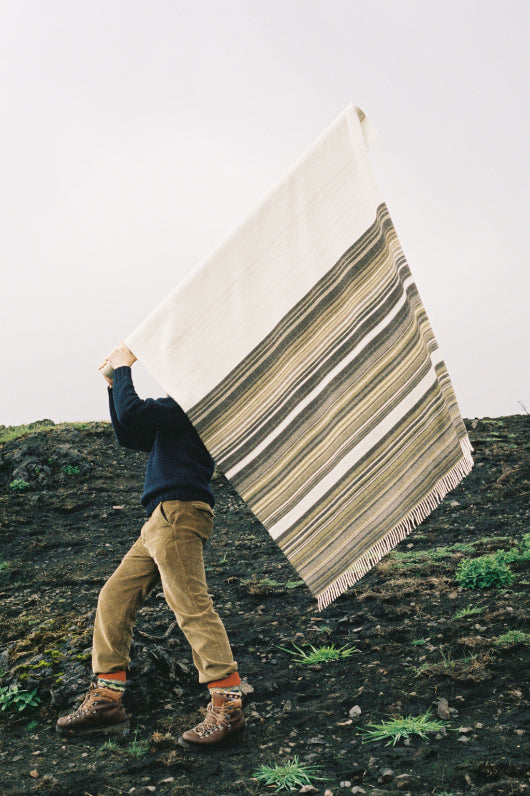 James flying the Quiraing blanket from Jennifer Kent's Observing Colour blanket series.