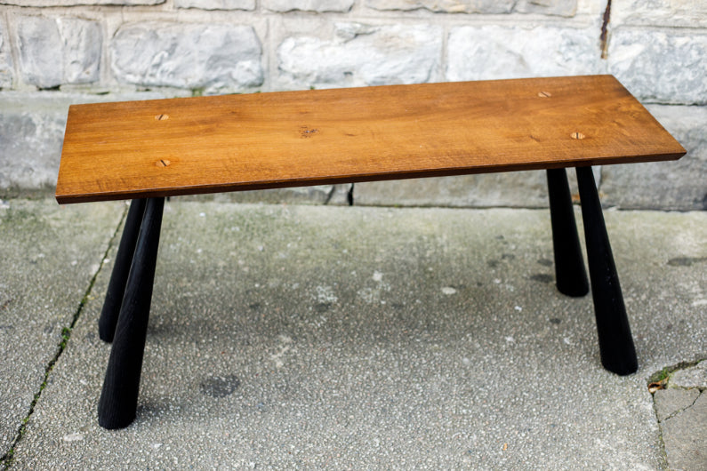 Vernacular bench by Laurence Veitch. A long low side table or bench made from all Scottish woods.