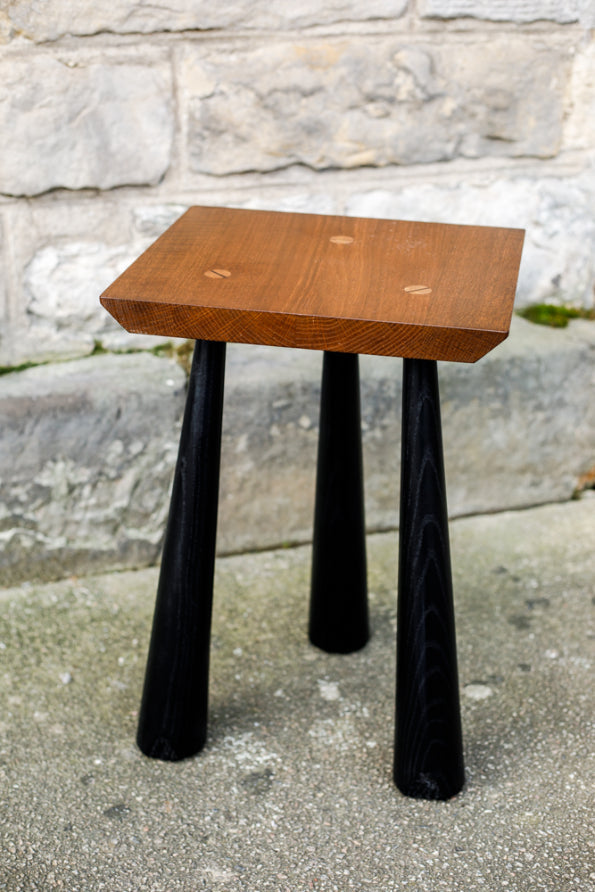 Vernacular side table with tapered legs hand turned from Scottish Olive Ash.