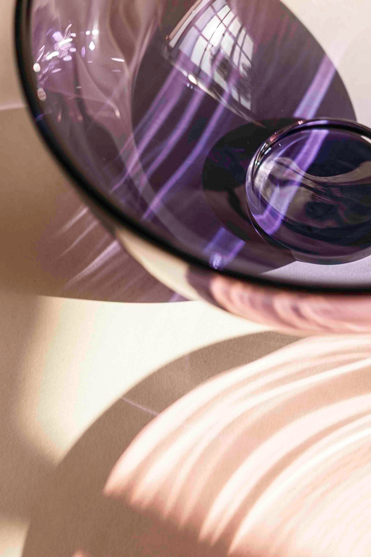 Close up shot of the violet gem glass bowl.