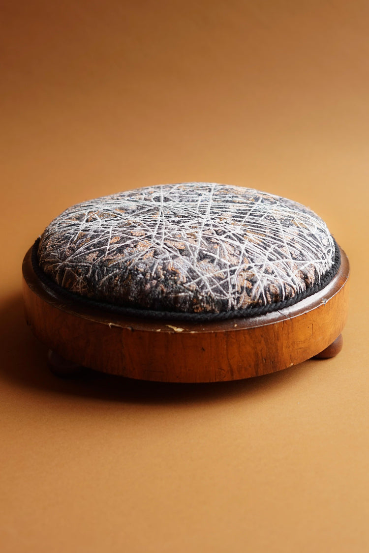  The Organic Debris Button Stool by Laura Lees. Victorian wood frames with modern machine embroidered top.