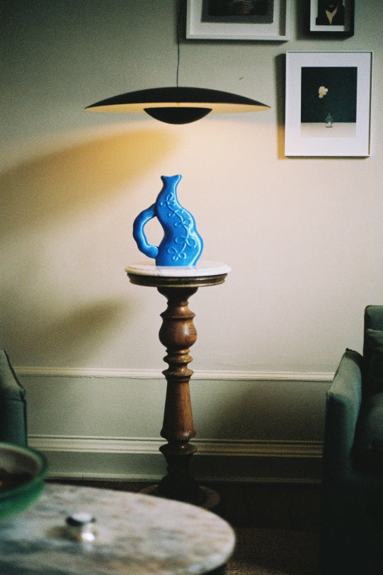 Vine Vase by Wobbly Digital Studio. 3D printed in Glasgow in blue.