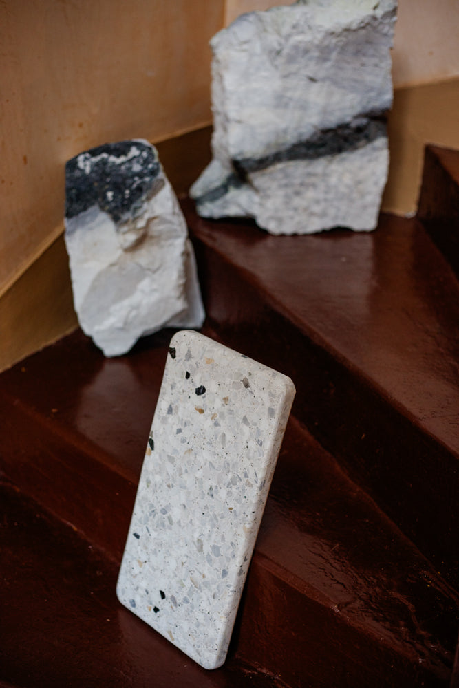 Marble terrazzo boards from Skye Stone Studio. Shot at Bard Scotland, a shop and gallery in Leith, Edinburgh.