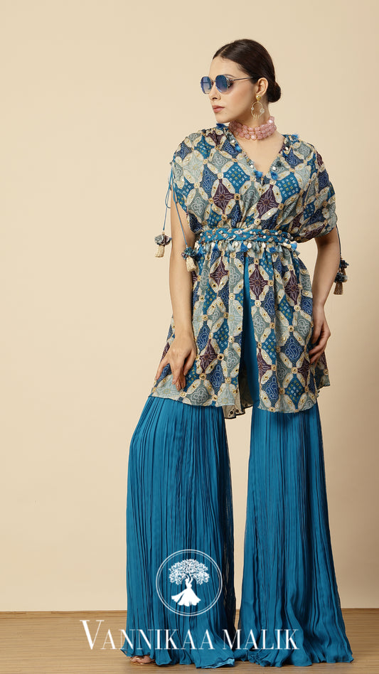 Blue Printed Sharara Set