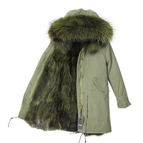 Real Fur Coat Winter Jacket Women Long Parka Waterproof Big Natural Fur Collar Hood Thick Warm Real Fur Liner