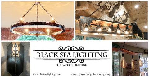 Black sea lighting . Chandelier lights. Ceiling lights. Pendant lights. Wall lights and sconces