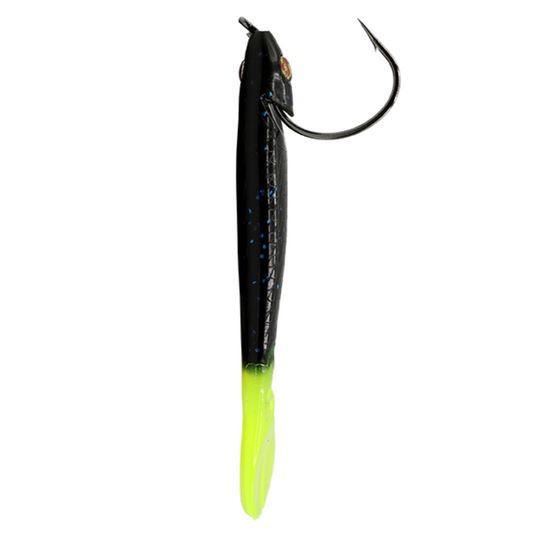 5.25 5pc. Recoil Baits - Black Blue Flake Chartreuse Tail