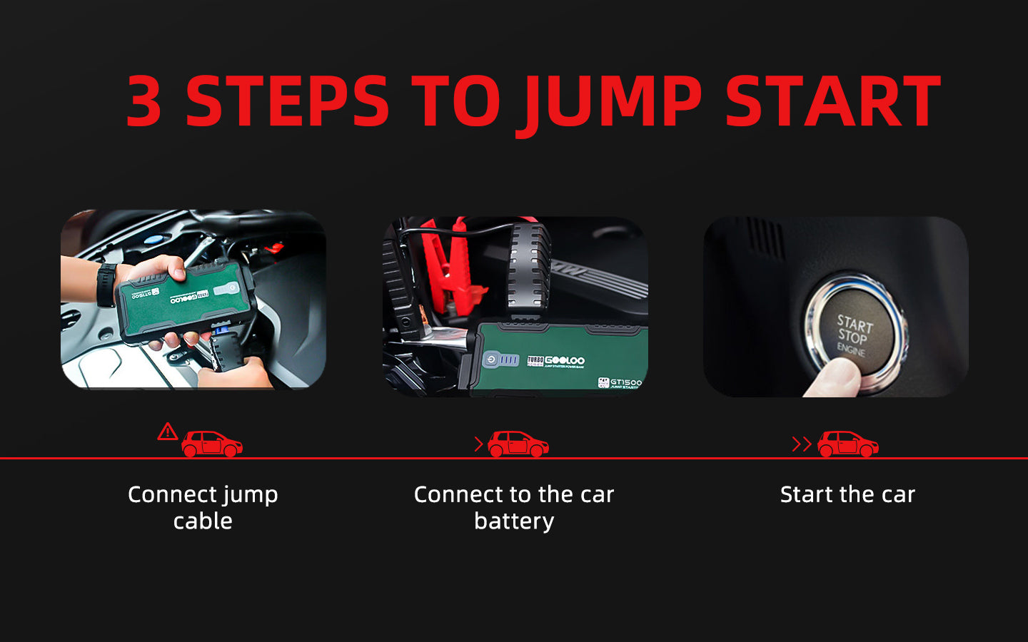 3 steps to jump start a car