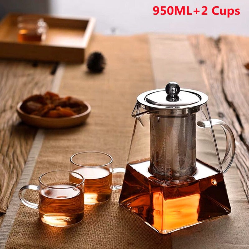 Tea Set Glass Teapot 950 ML Tea Pots for One with Heat Resistant Stainless Steel Infuser Perfect for Tea and Coffee Office Sets